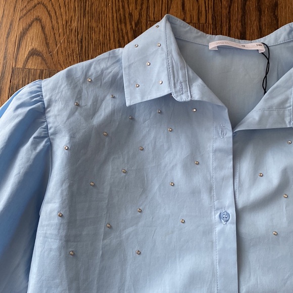 Zara - Blue Poplin Shirt with Gem Detail - Tag says size 10; fits like a 6! - Picture 2 of 5